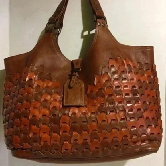 Mulberry brown woven leather satchel handbag - Picture 12 of 13